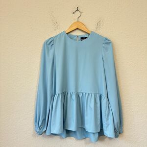 POMANDER PLACE Blue Carlota Peplum Blouse Ruffled